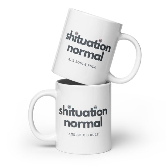 Shituation Normal white glossy mug