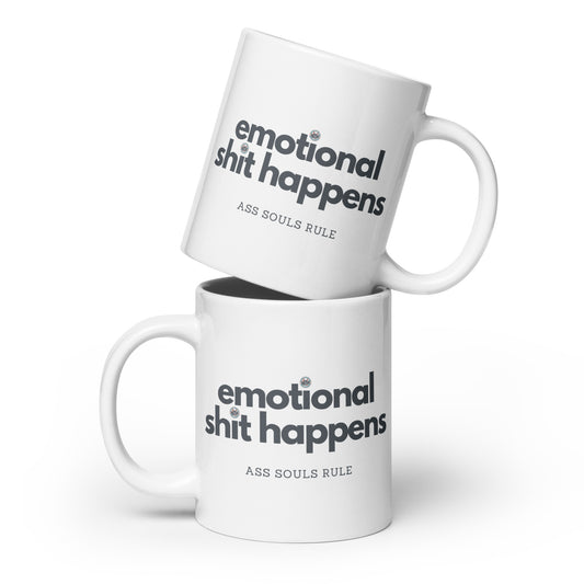 Emotional Shit Happens white glossy mug