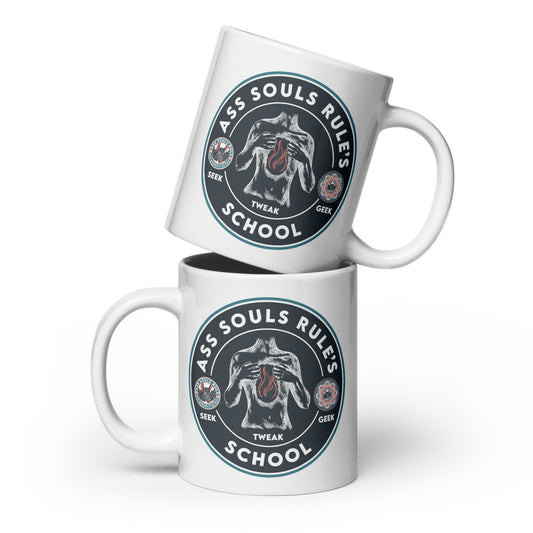 Ass Souls Rule's School white glossy mug