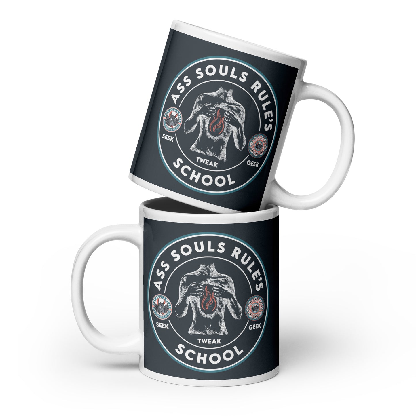 Ass Souls Rule's School dark white glossy mug