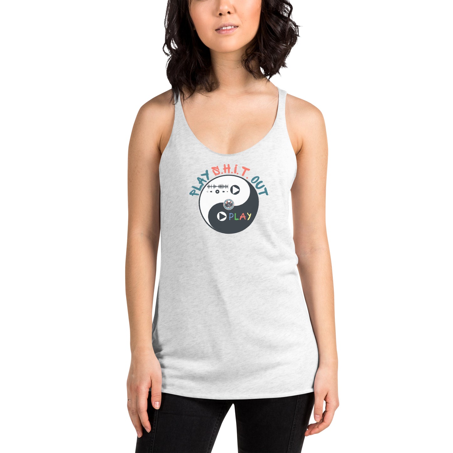 Play S.H.I.T. Out women's racerback tank