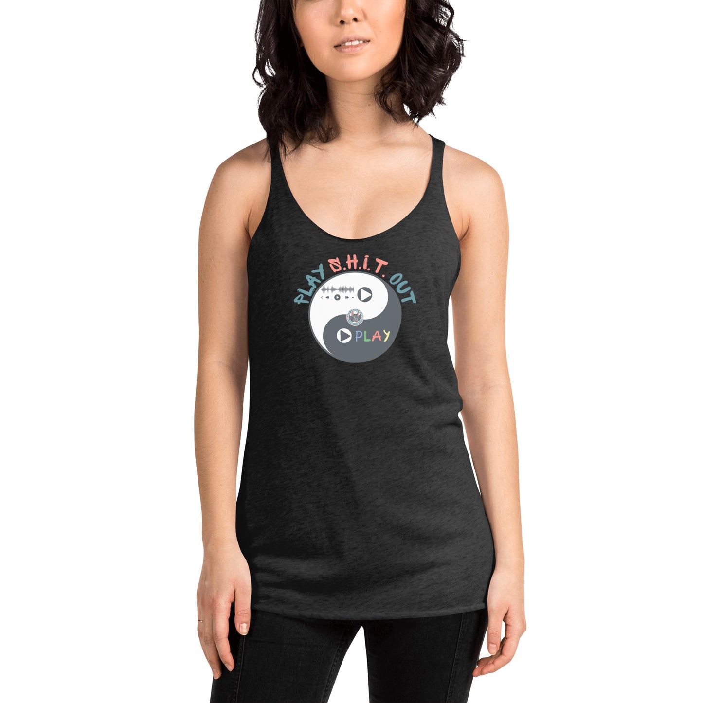 Play S.H.I.T. Out women's racerback tank